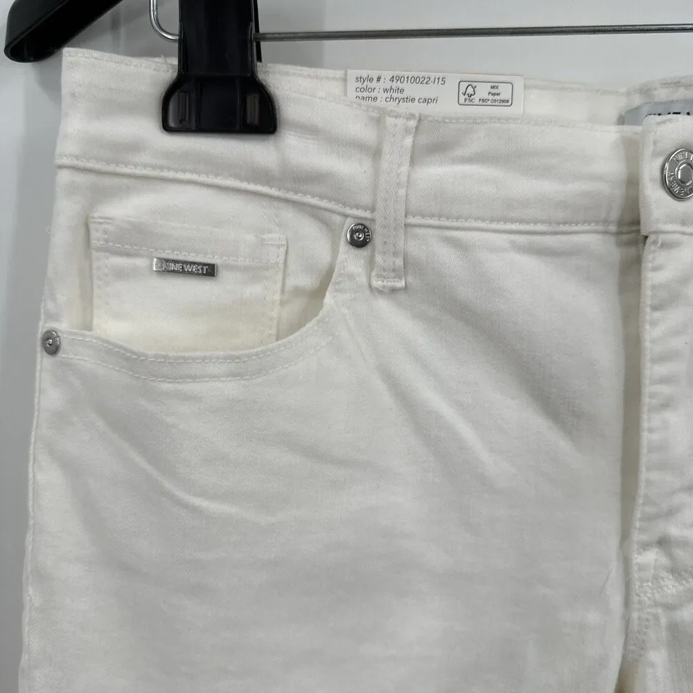 Nine West Chrystie Capri Pants Jeans Size 12 White Relaxed Mid-Rise Casual NWT - Picture 2 of 9